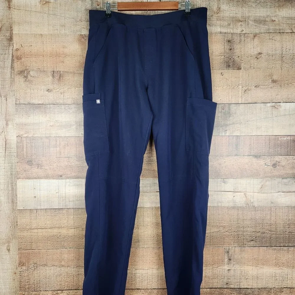 Figs Axim Mens XL Blue 7 Pockets Medical Scrub Pants Athletic Waistband Drawcord
